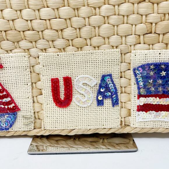 Quacker Factory USA Patriotic Wicker Tote Bag Purse Flag Sequin Embellished - Picture 5 of 16